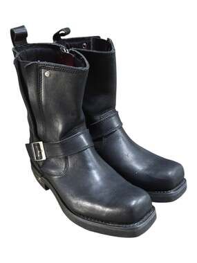 Harley-Davidson Black Leather Engineer Biker Motorcycle Boots W/ Side Zipper Sz